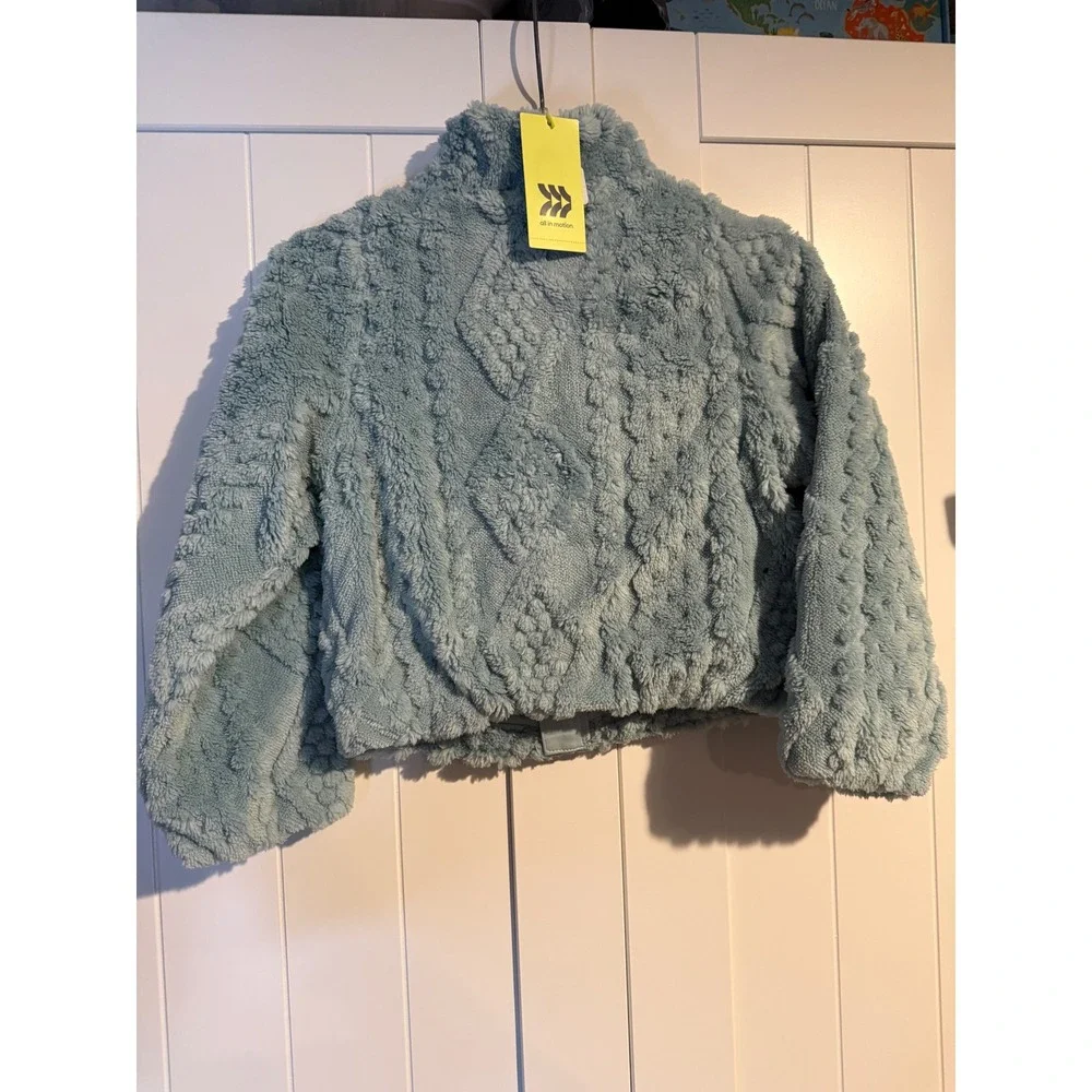 All in Motion Girls High Pile Fleece Full Zip Jacket Spring Sky Blue XS 4/5 NWT